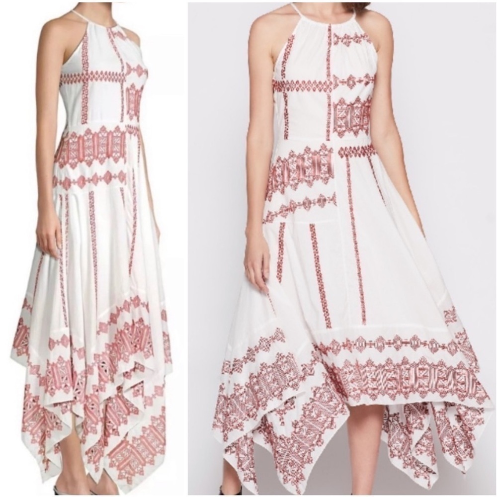 Joie Embroidered Boho Milanira Maxi Dress In Porcelain Handkerchief Hemline